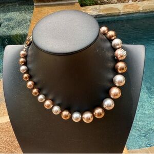 Vintage Givenchy Faux Pearl Statement Necklace MultiStrand Champagne Gold signed